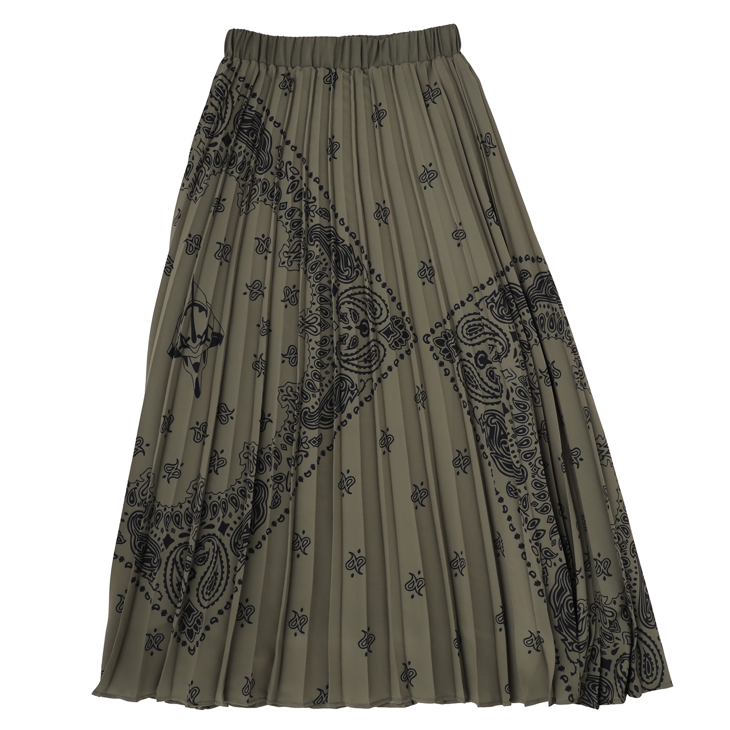 EVA-01 Paisleys Bandanna Pleated Skirt（OLIVE）