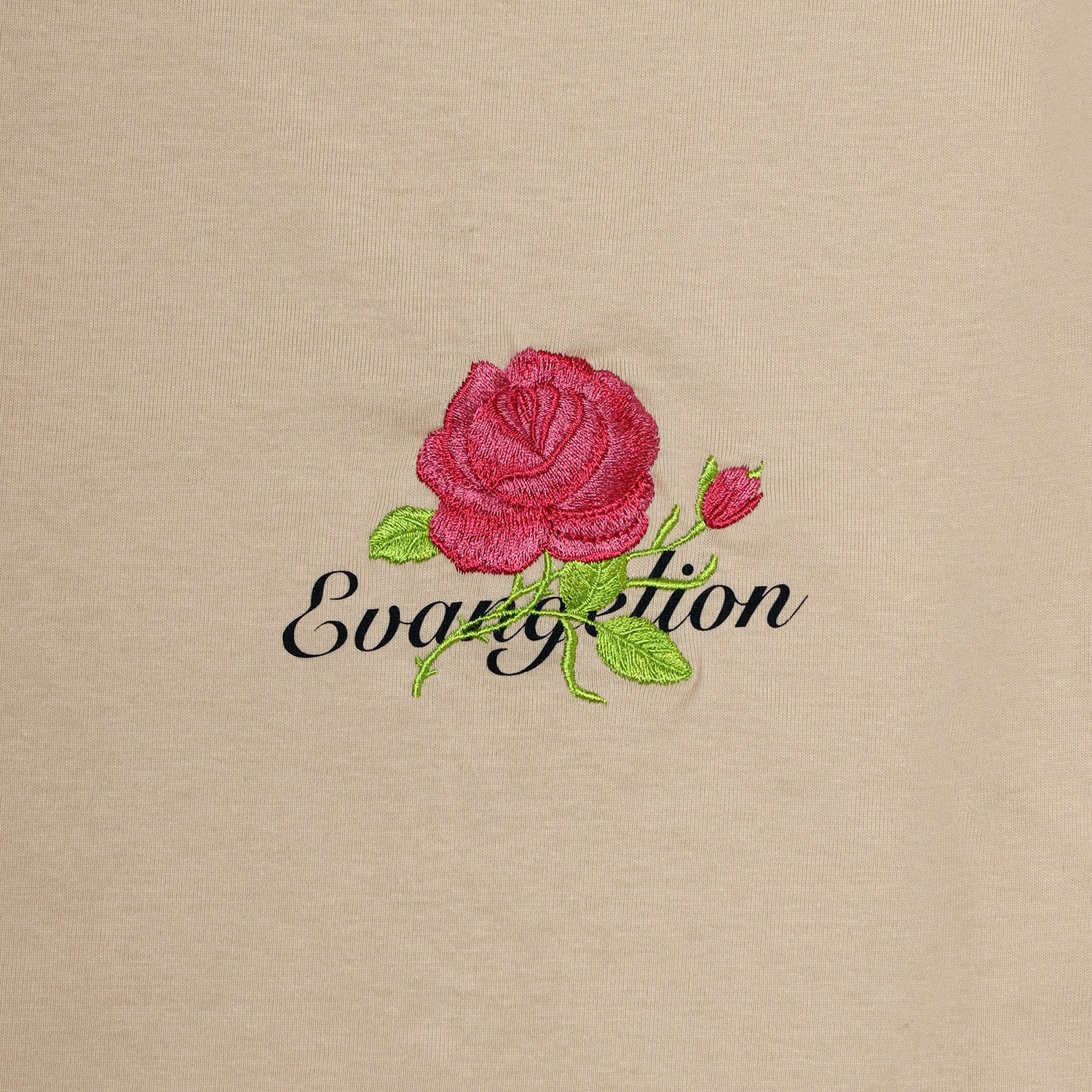 EVA-01 Flower Embroidery T-Shirt  (BEIGEPINK)