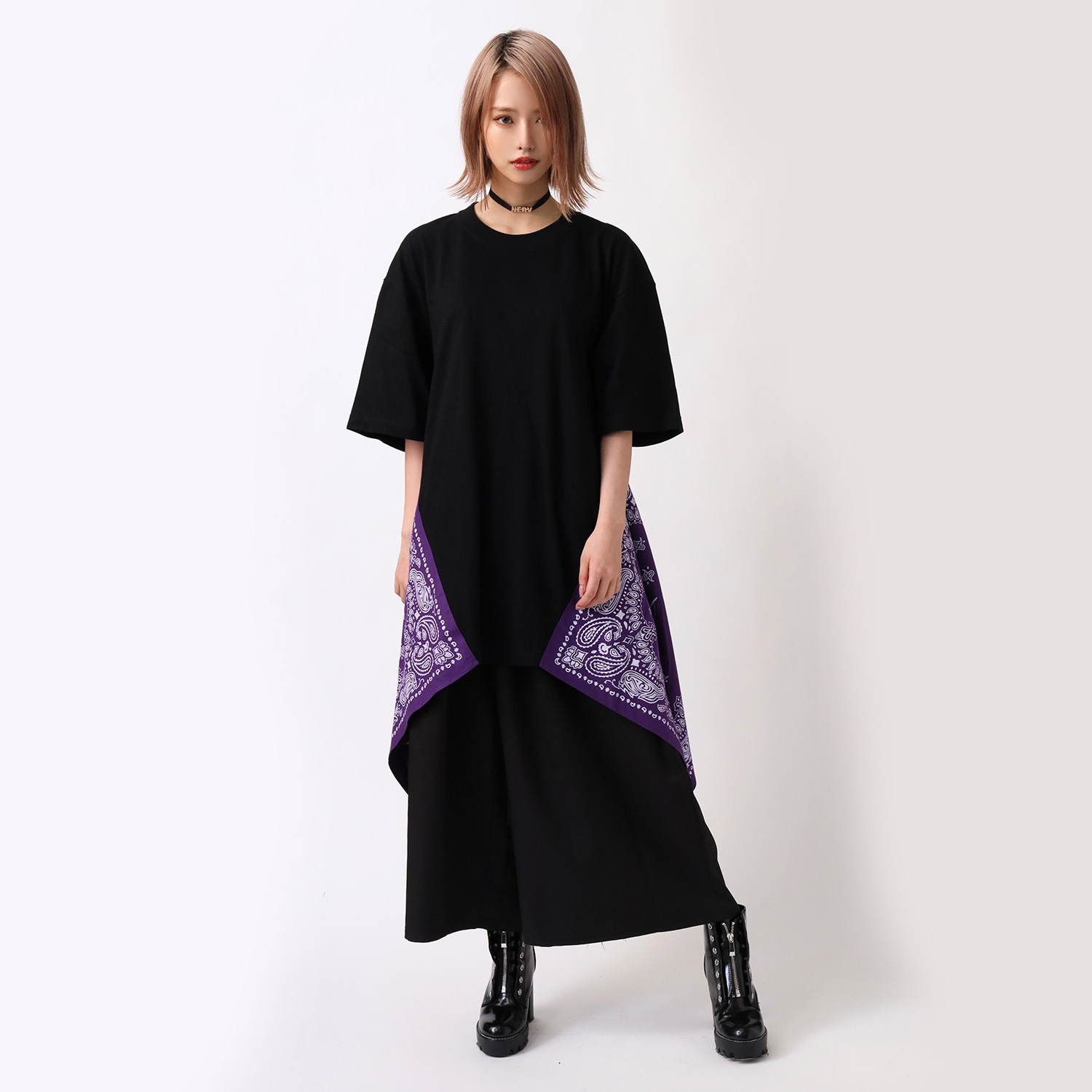 EVA-01 PAISLEYS BANDANNA BIG T-Shirt (BLACK×PURPLE)