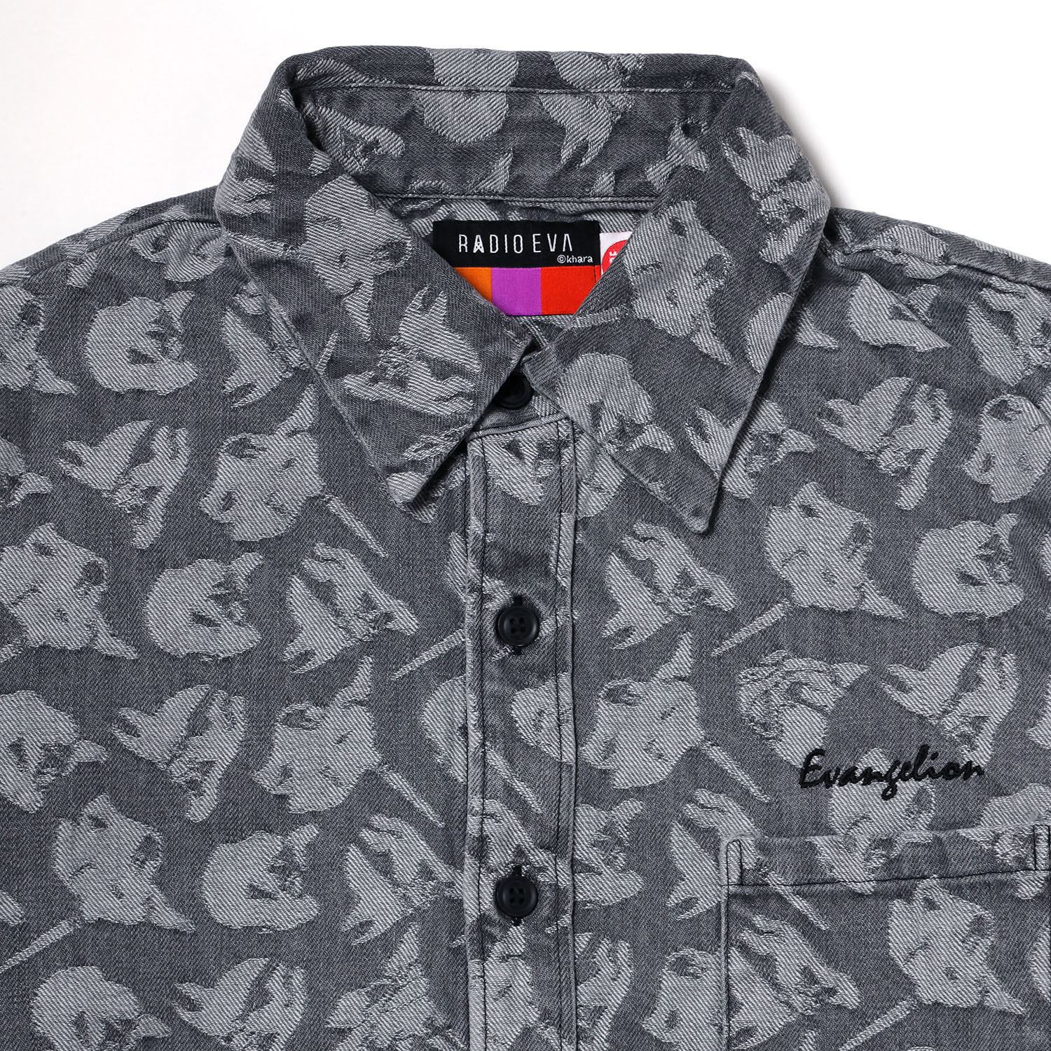 EVANGELION MONOGRAM JACQUARD DENIM SHIRT (BLACK)