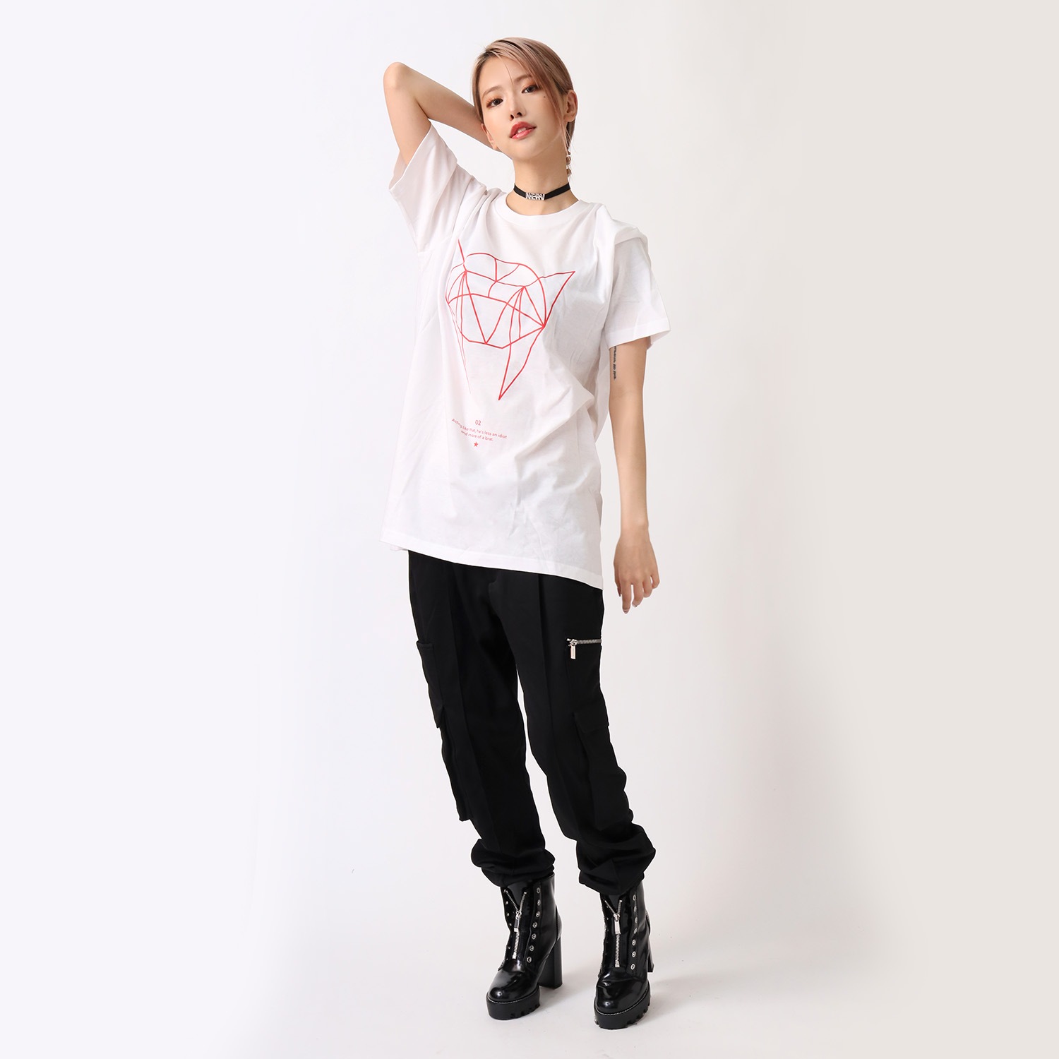 GEOMETRIC ASUKA T-Shirt (WHITE×RED)
