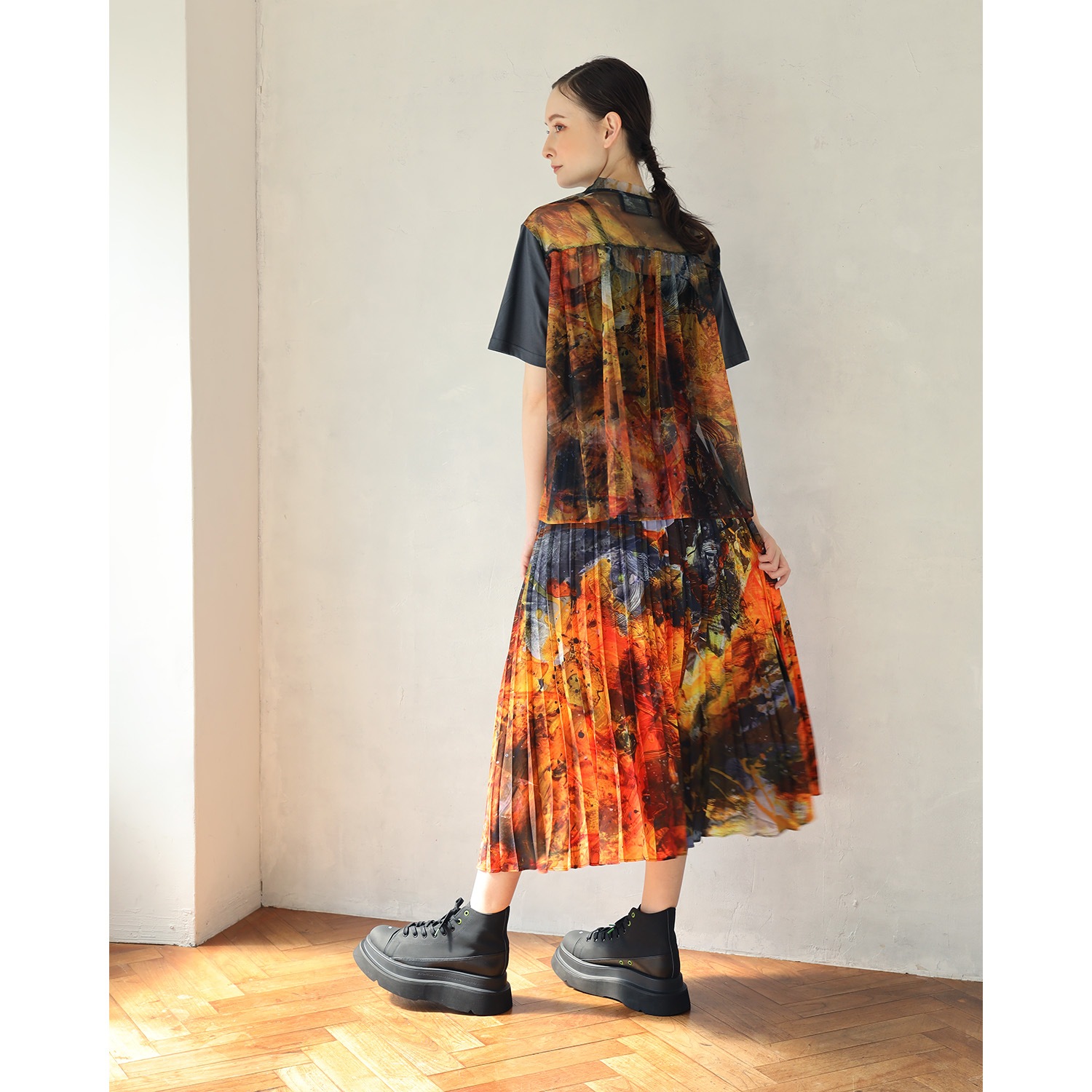 EVANGELION Graffiti Pleated Skirt by Cigarette-burns (YELLOW(EVA-00))