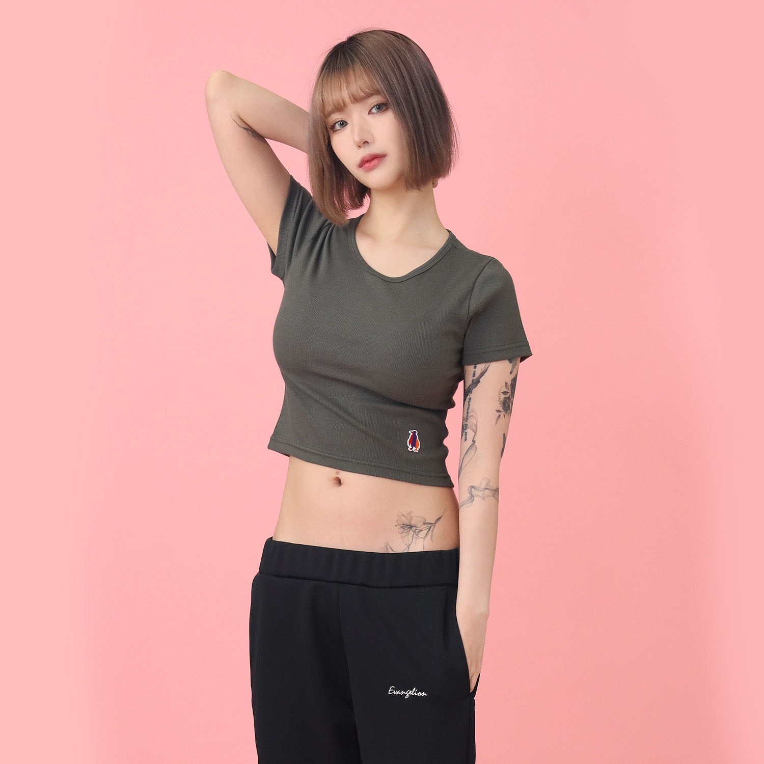 Rib Crop T-Shirt (OLIVE)