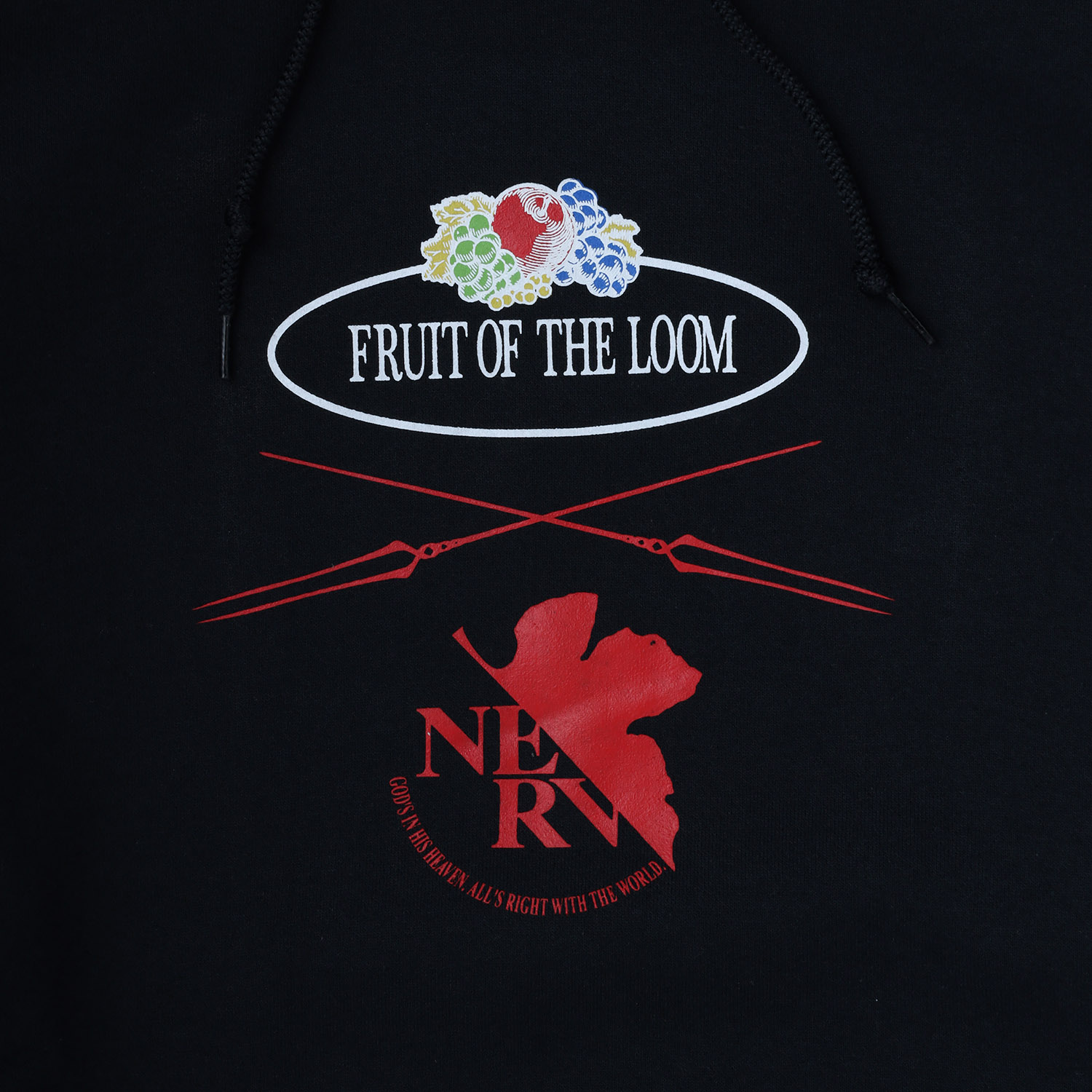 EVANGELION LOGO HOODIE by FRUIT OF THE LOOM（BLACK）