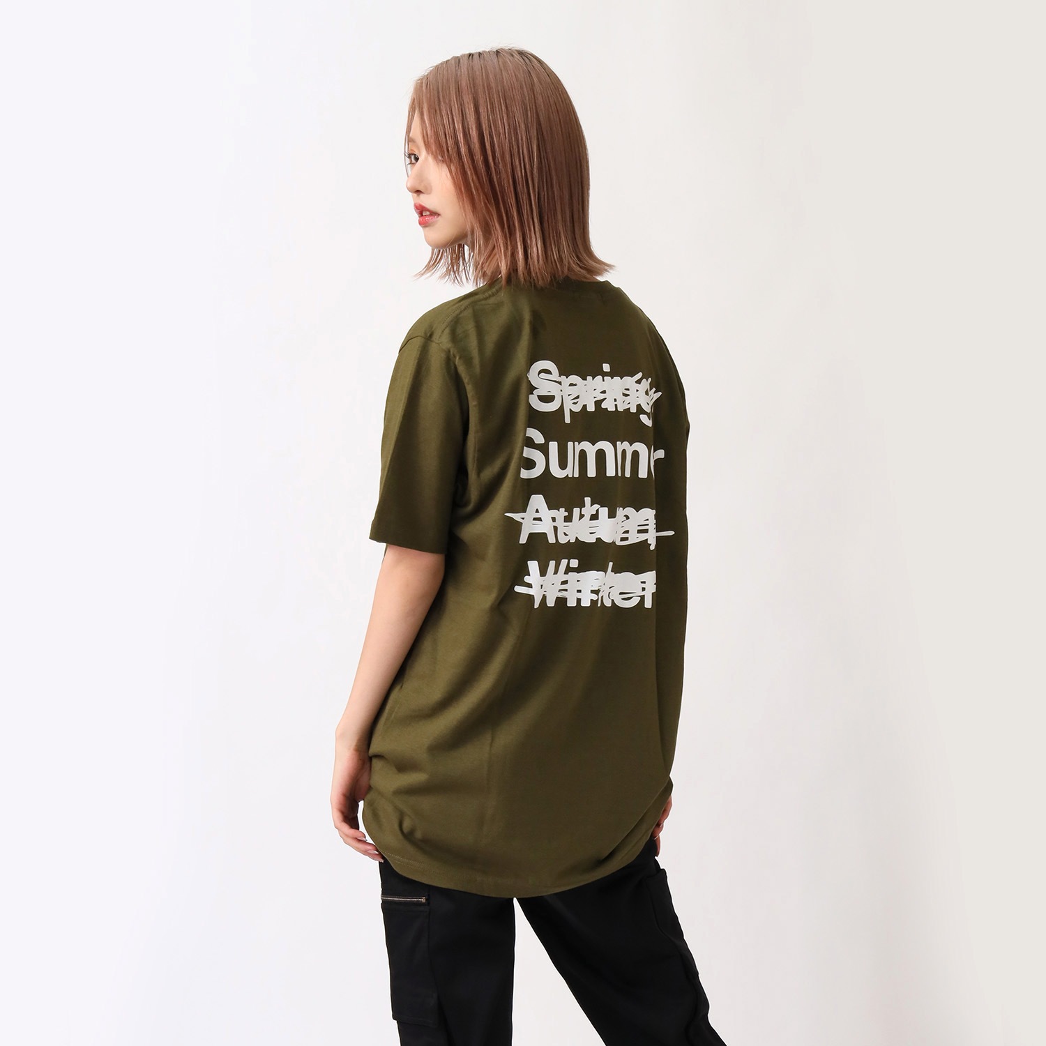 NEW ONLY SUMMER T-Shirt (OLIVE×WHITE)