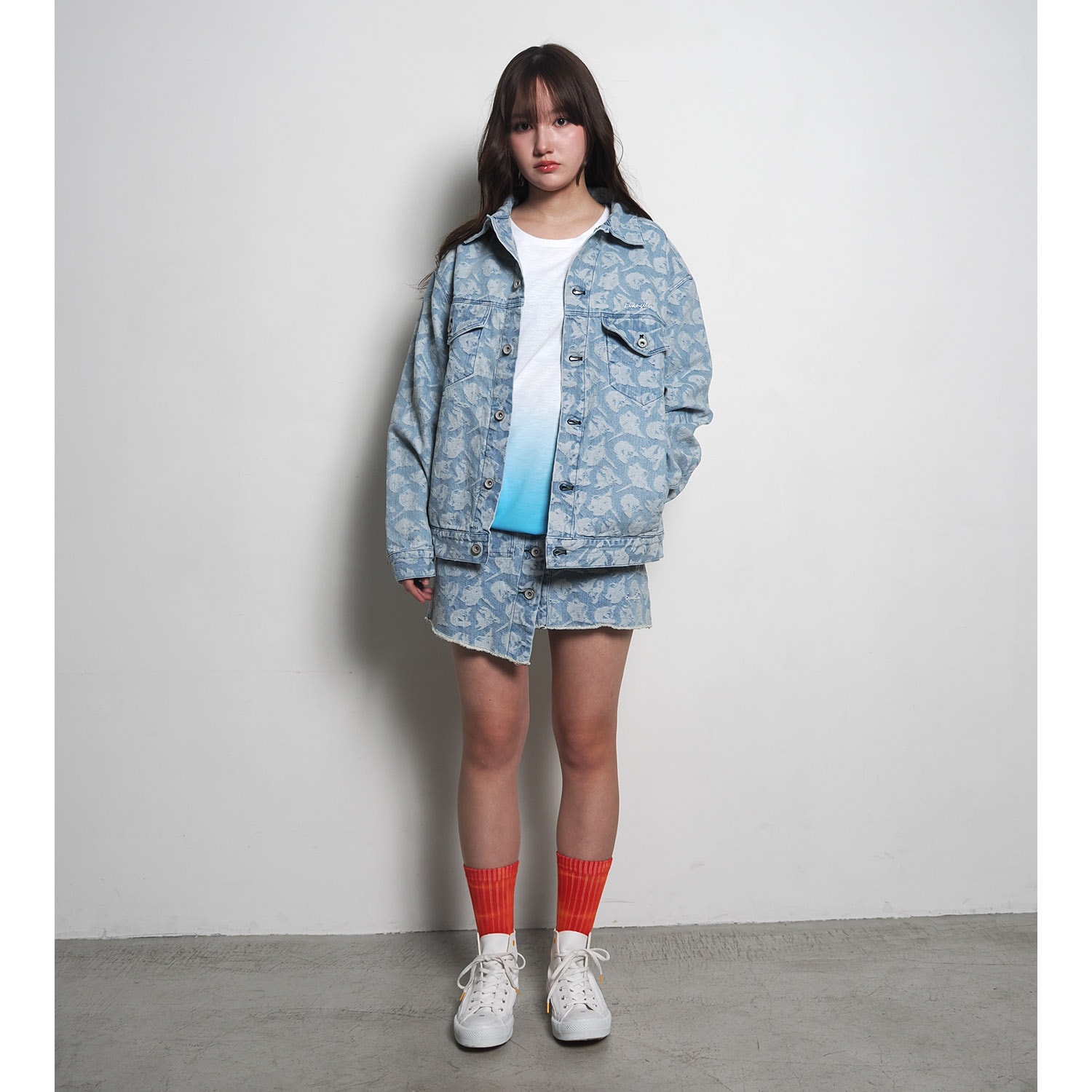 EVANGELION MONOGRAM JACQUARD DENIM TRUCKER JACKET（BLUE）