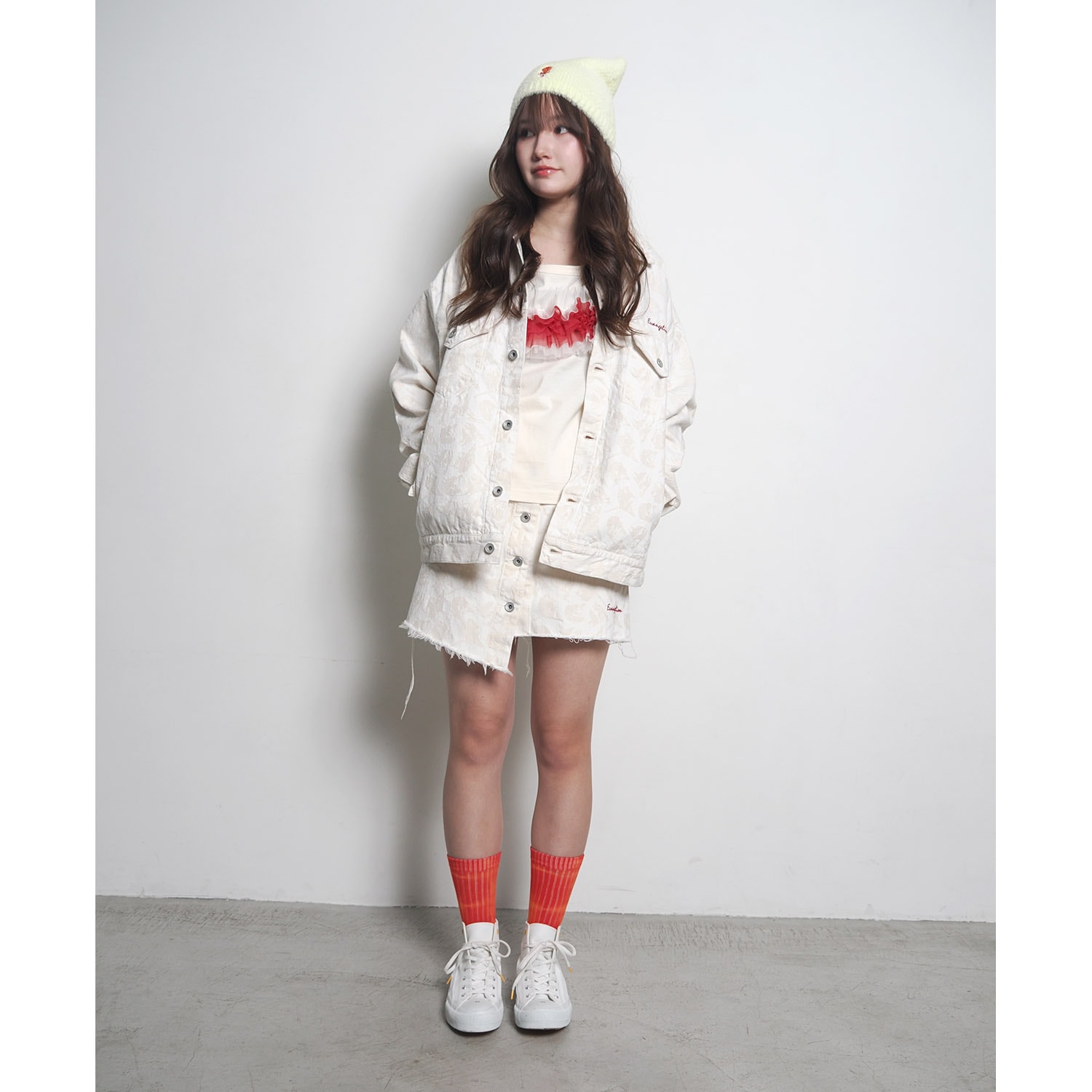 EVANGELION MONOGRAM JACQUARD DENIM SKIRT（WHITE）