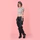 EVA-01 Flower Embroidery Vegan Leather Pants (BLACK)