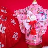 ペットの着物桃桜一正絹着物ピンク