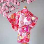 ペットの着物犬服の着物ー花咲く雅（みやび）レッド赤～桜花爛漫～