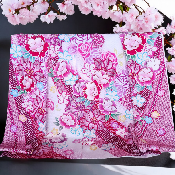 【新品】正絹　ペット用　着物　大振袖　おひきずり　サイズM〜Ｌ ペット用着物オンリーワンお引きずり大振袖ー花々絞り模様 | お