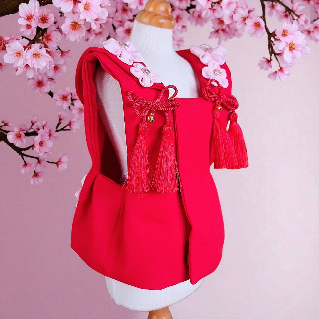 犬の被布✨犬用お被布コート 赤 小型犬 ペットの着物犬服の着物ー被布コート花梨レッド | 被布コート