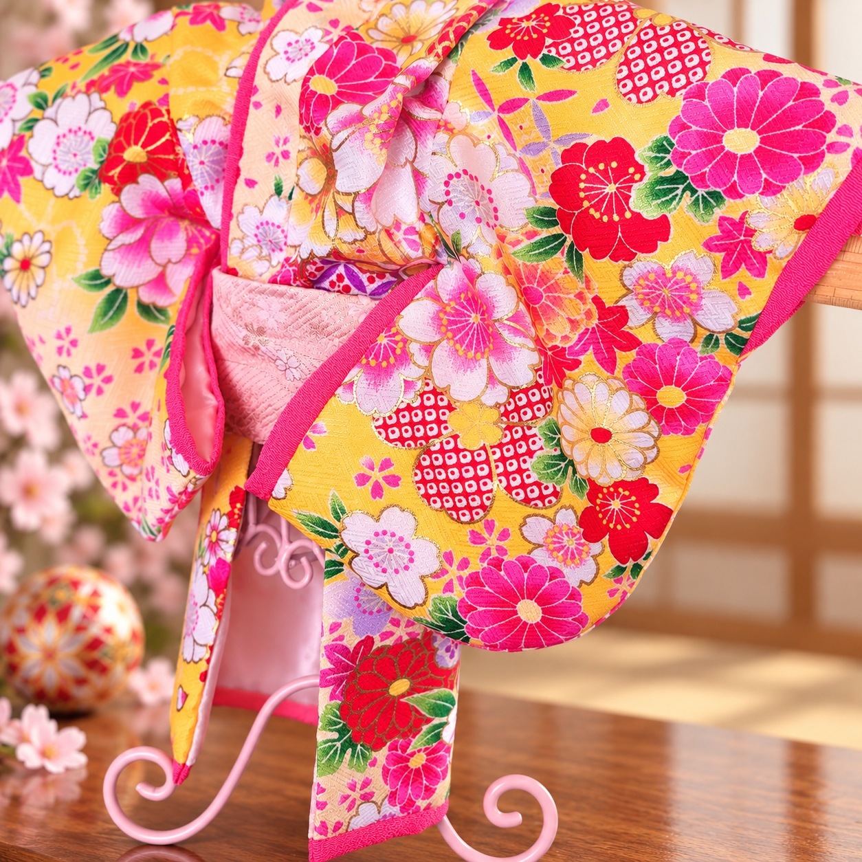 ペットの着物犬服の着物ー花咲く雅（みやび）イエロー ～桜花爛漫
