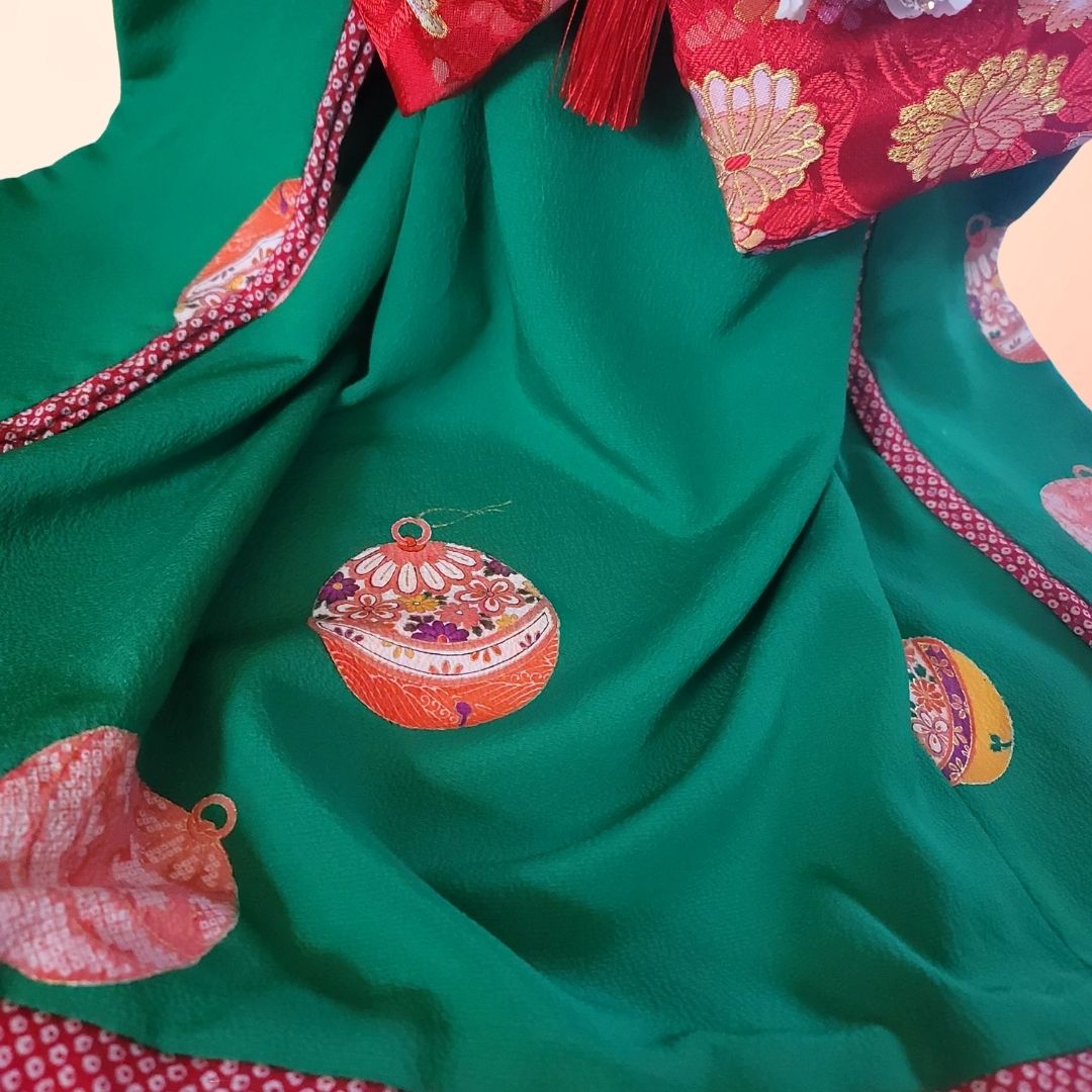 ペットの着物お引きずり大振袖丹後ちりめん翠玉の華-犬服のペットの