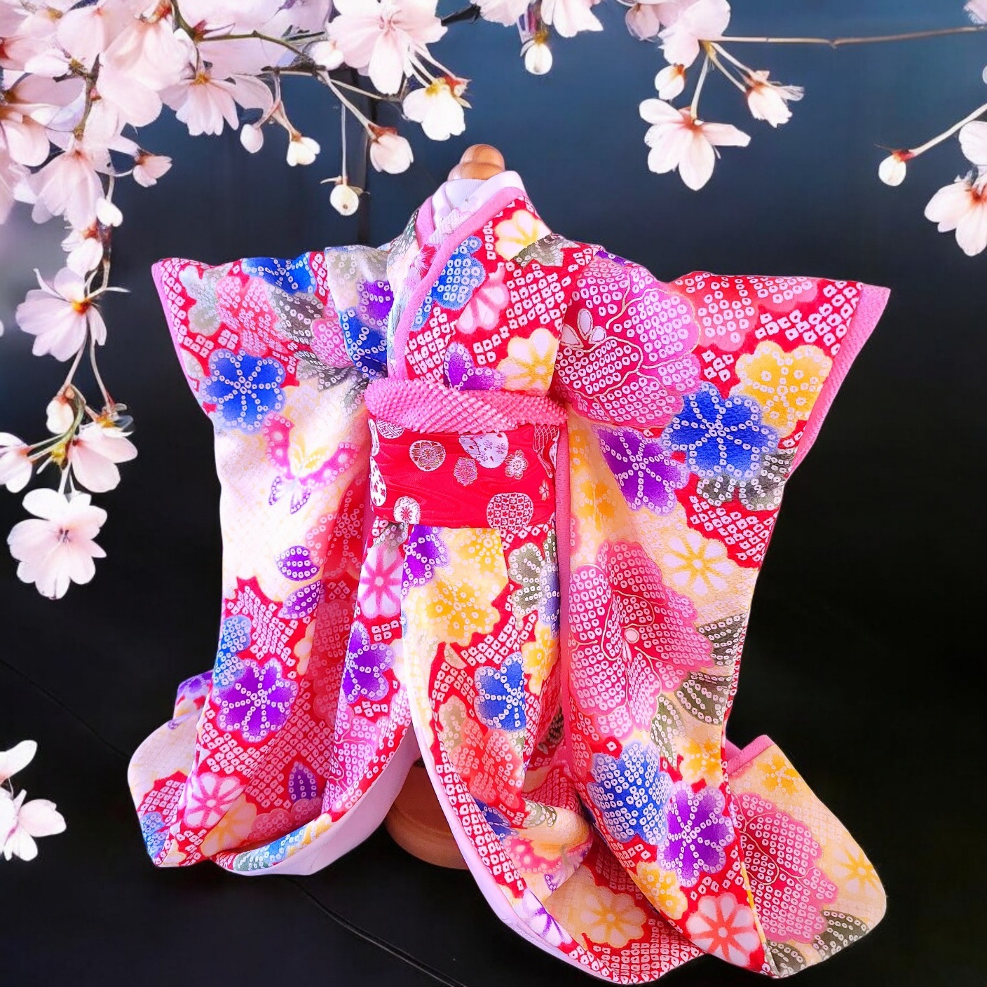 ペットの着物犬服の着物正絹（シルク）花絢大振袖お引きずり | お