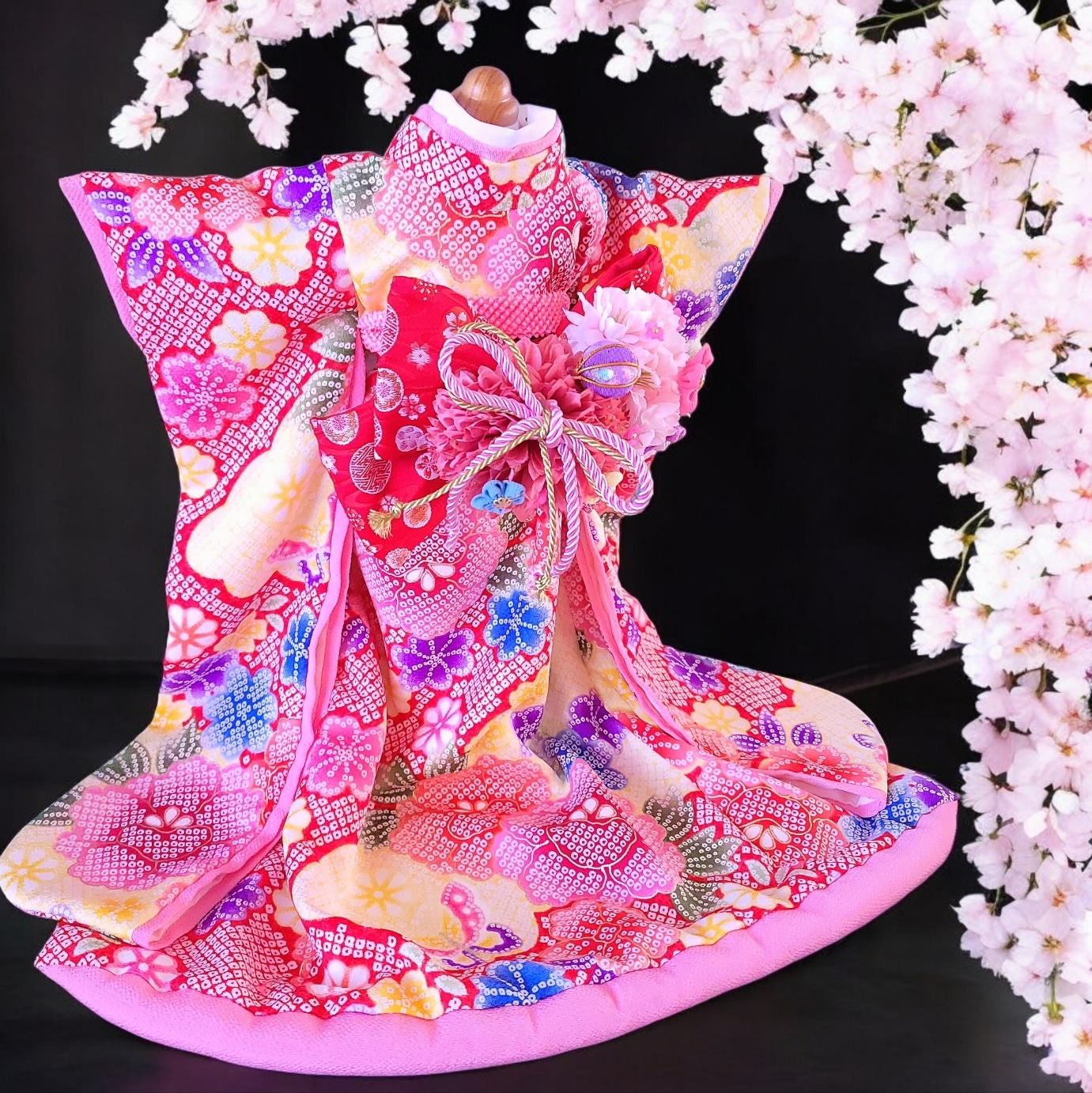 ペットの着物犬服の着物正絹（シルク）花絢大振袖お引きずり | お