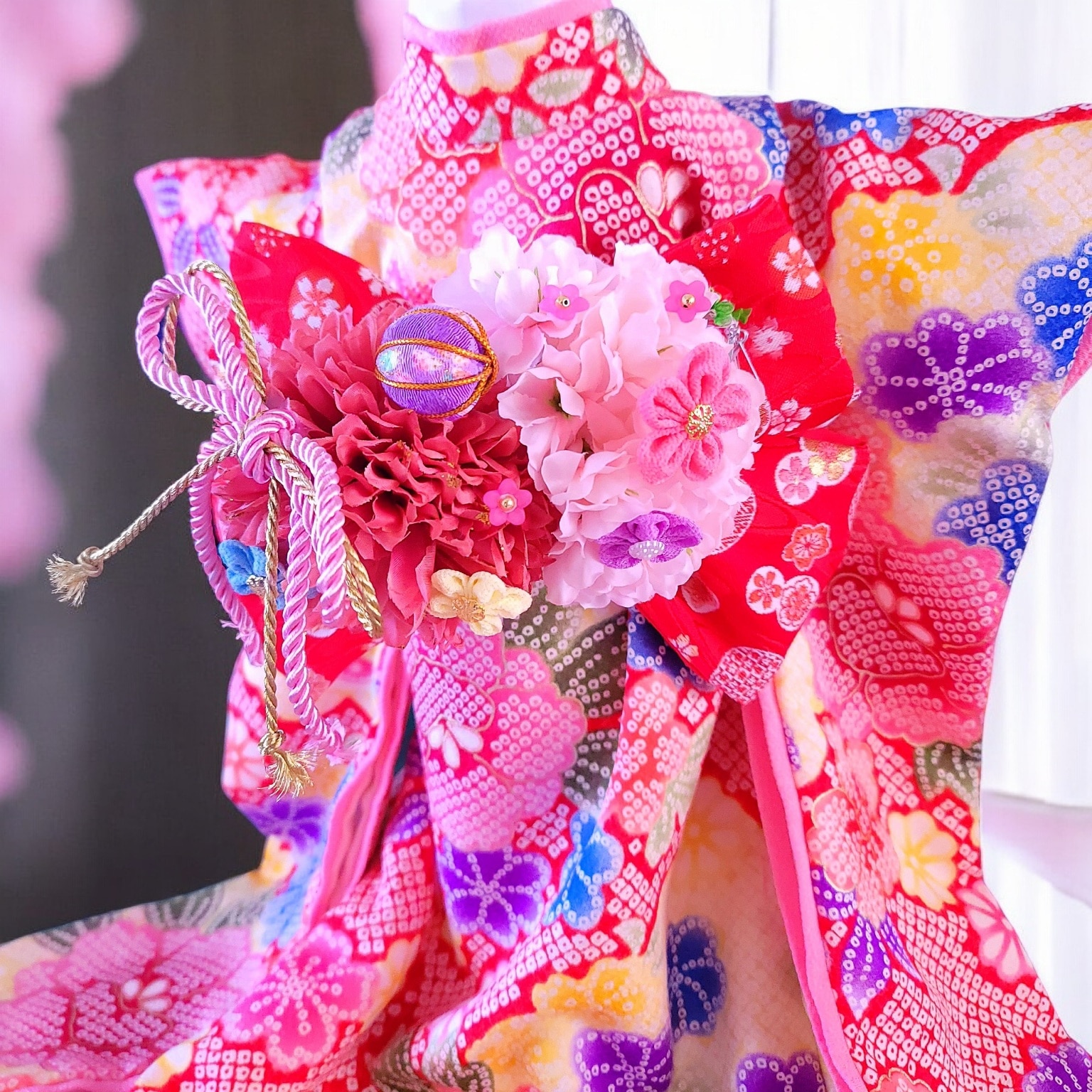 ペットの着物犬服の着物正絹（シルク）花絢大振袖お引きずり | お