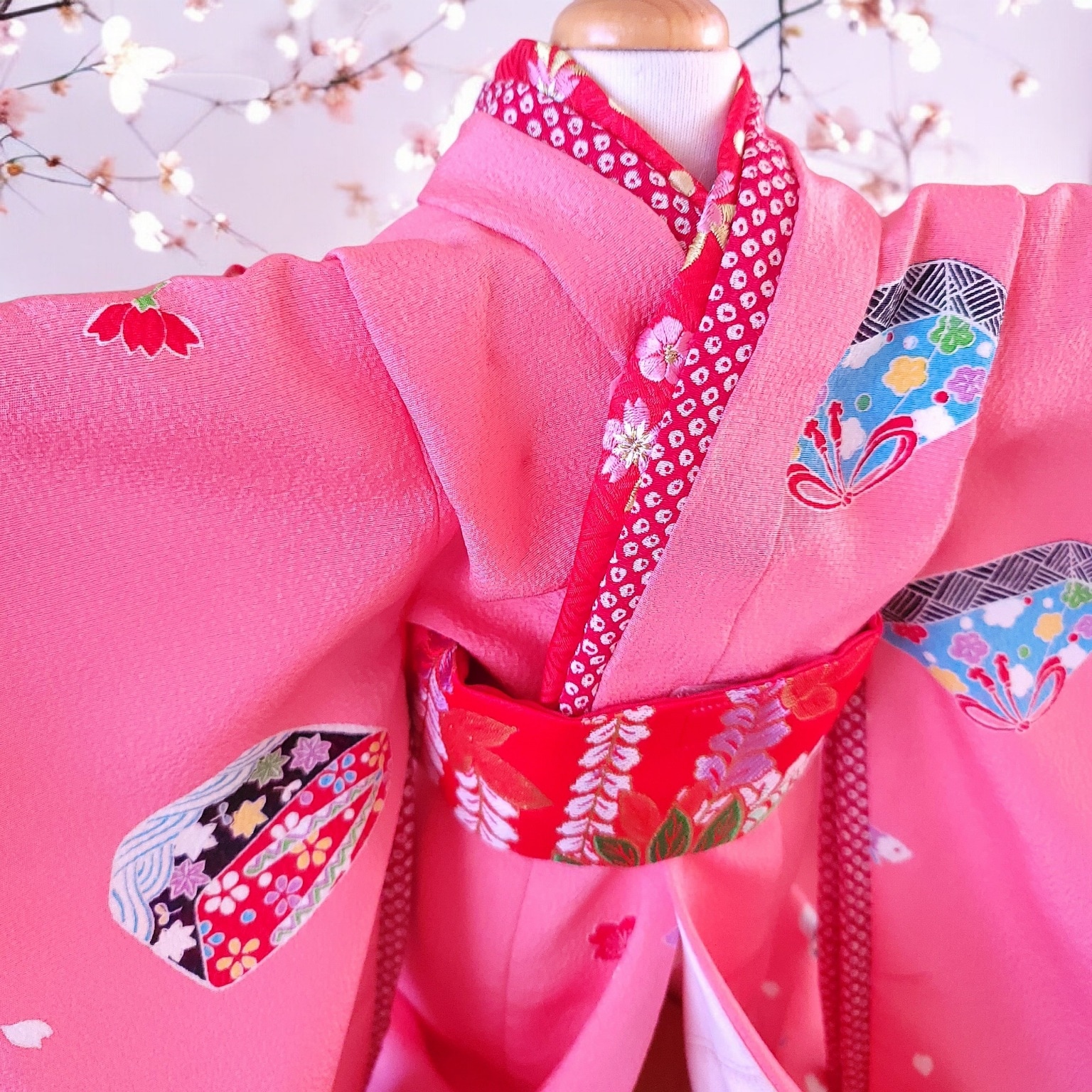 ペットの着物犬服の着物丹後ちりめん正絹（シルク）もも霞大振袖お