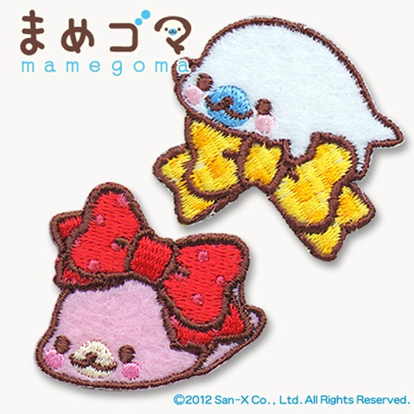 PGM09 まめゴマ／シールワッペン(リボン2個入) アイロン＆シール