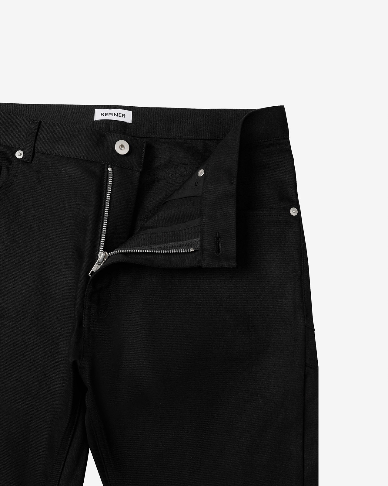 【REPINER】WAX COATED FLARE BLACK JEANS