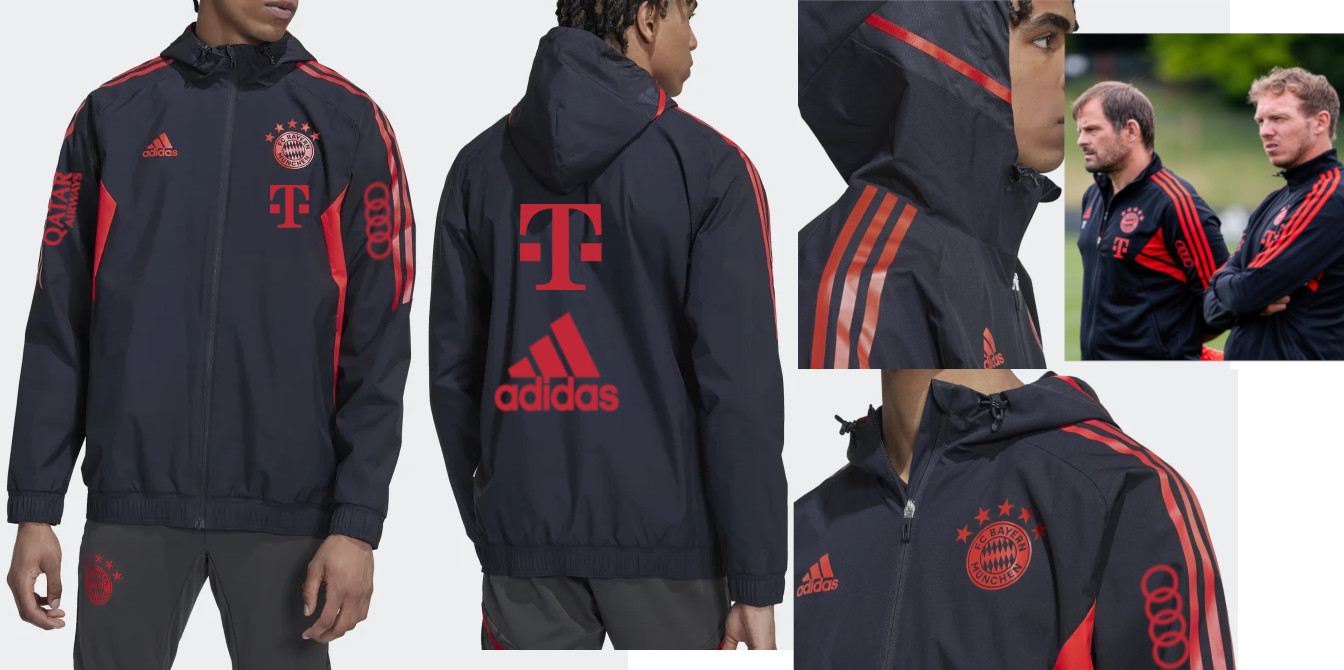 販売数no 1 世界市場独占 22 23 バイエルンミュンヘン オフィシャル選手同様の胸 背中 両袖フルスポンサー付き オールウェザー ジャケット ブラックカラー スペインから送料無料 春先取りの レジ Riskogt Com