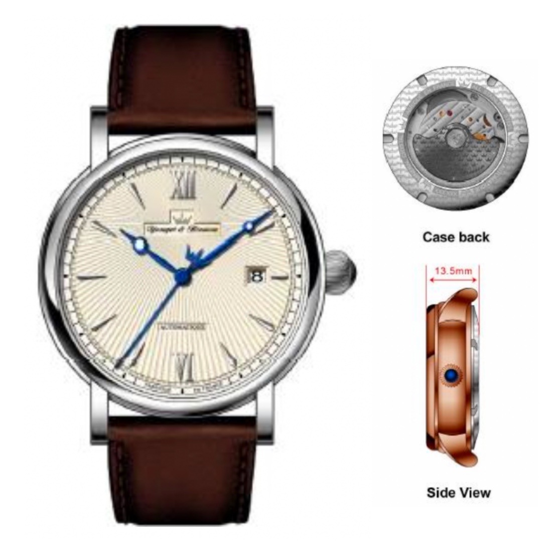 Yonger&Bresson ヨンガー＆ブレッソン フランス 自動巻 メンズ クリーム×ブラウン 革ベルト YBH8572-05