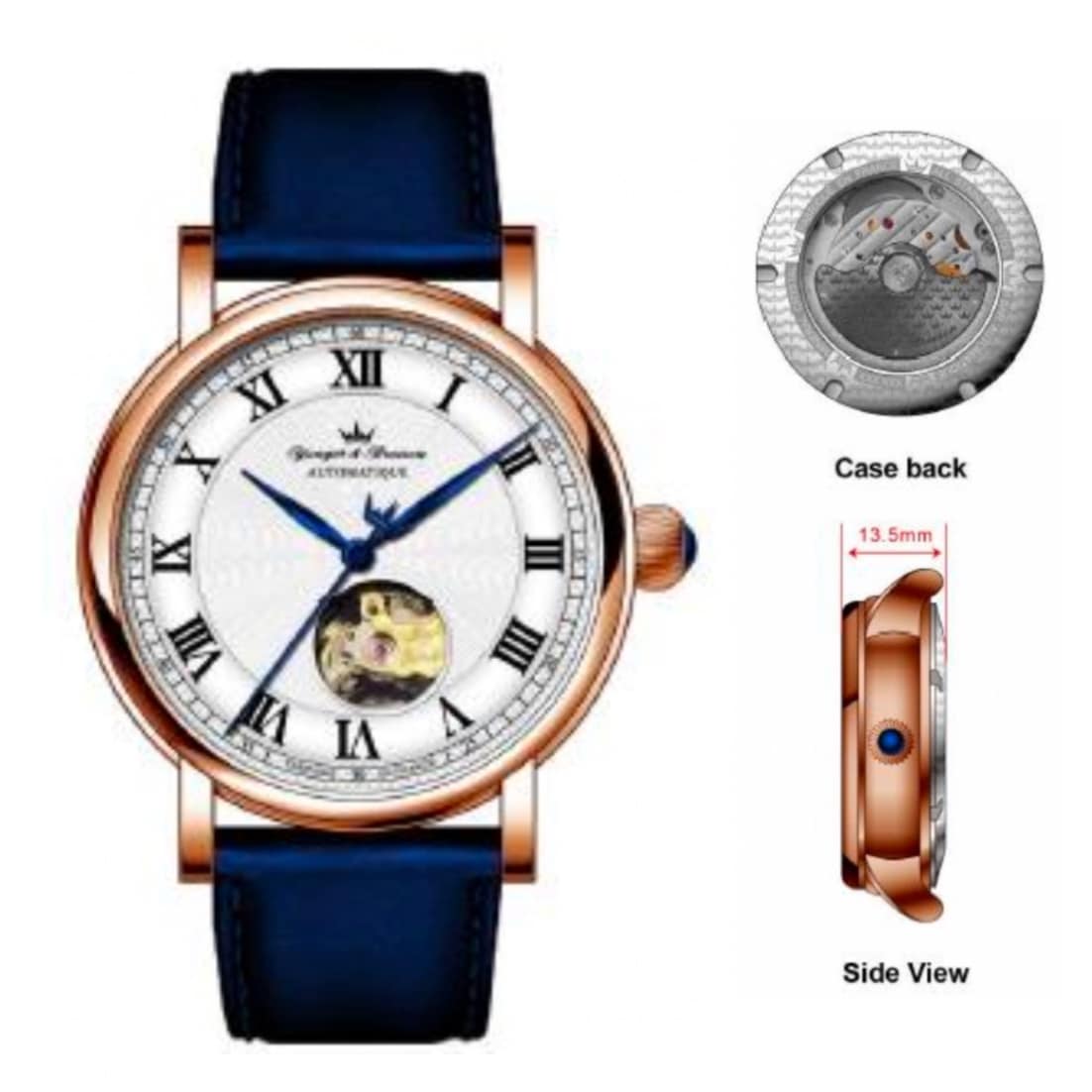 Yonger&Bresson ヨンガー＆ブレッソン フランス 自動巻 メンズ ホワイト×ブルー 革ベルト YBH8569-04