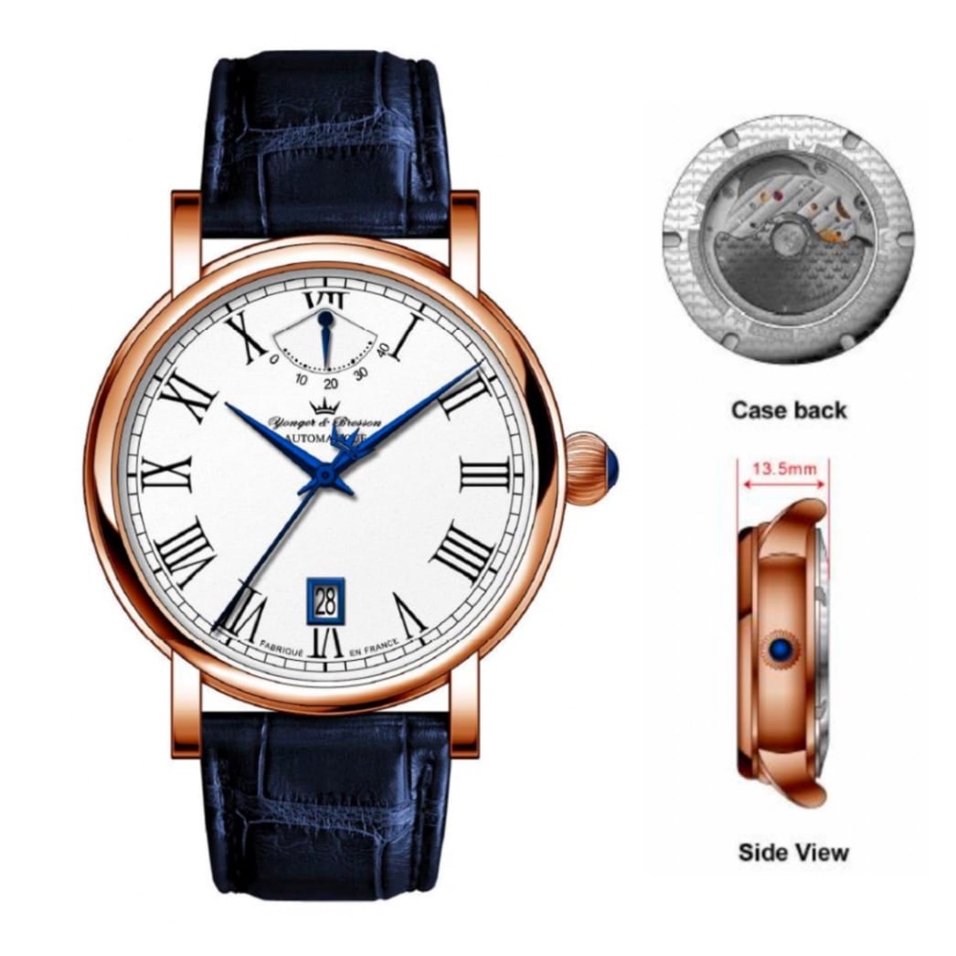 Yonger&Bresson ヨンガー＆ブレッソン フランス 自動巻 メンズ ホワイト×ブルー 革ベルト YBH8568-04