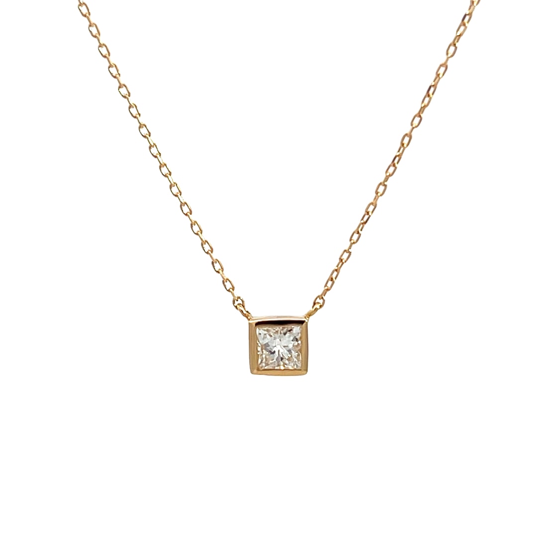 K18YGプリンセスダイヤモンド両引きネックレス