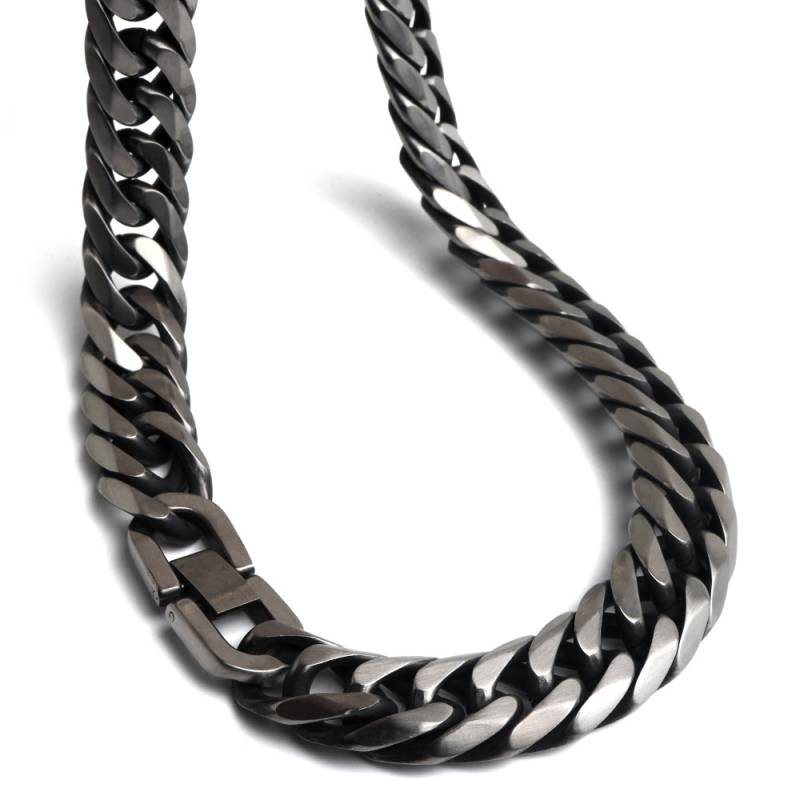 ステンレス 太幅のダブル喜平ネックレス 燻しタイプ 幅13mm 3サイズ