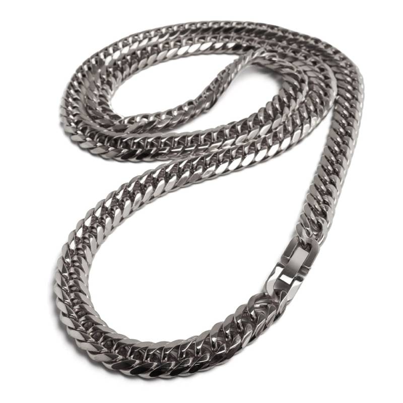 ステンレス 定番のダブル喜平ネックレス シルバータイプ 幅7mm 3サイズ