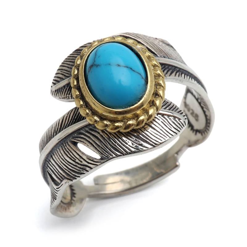 ナバホ族 フェザーリング ターコイズ 金張 GF スターリング