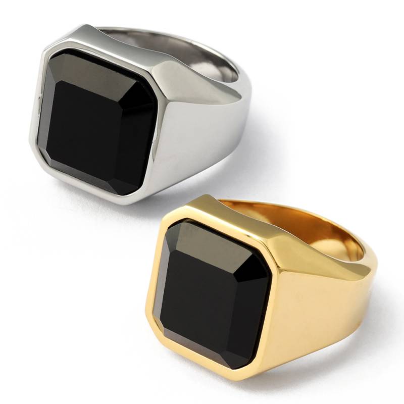 ステンレス 印台リング ブラックストーン [r221] | リング,ステンレス