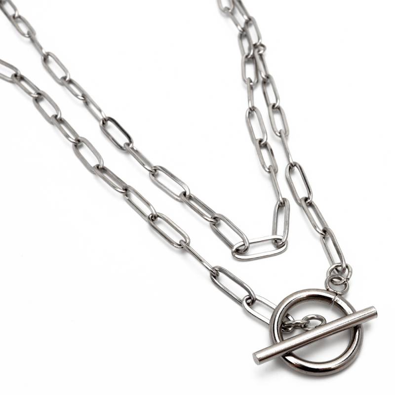 ステンレス マンテル2重ネックレス [n567-silver] | お洒落な