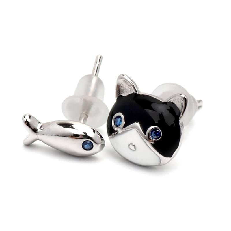 S925 ネコと魚ピアス 両耳用 [es332] | ピアス,シルバー925,スタッド