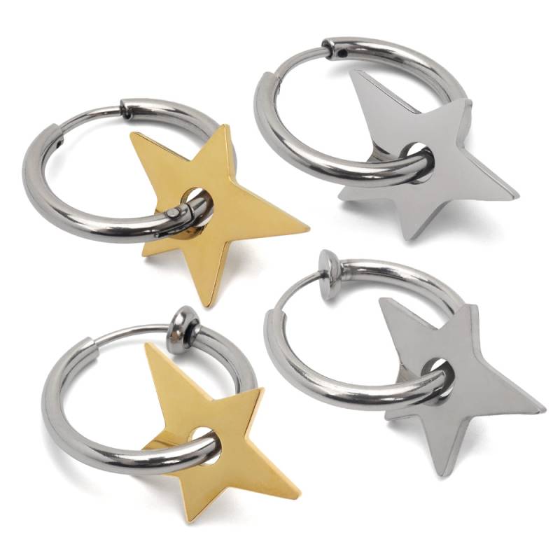 ステンレス スター 星 フープピアス [e239] | ピアス,ステンレス