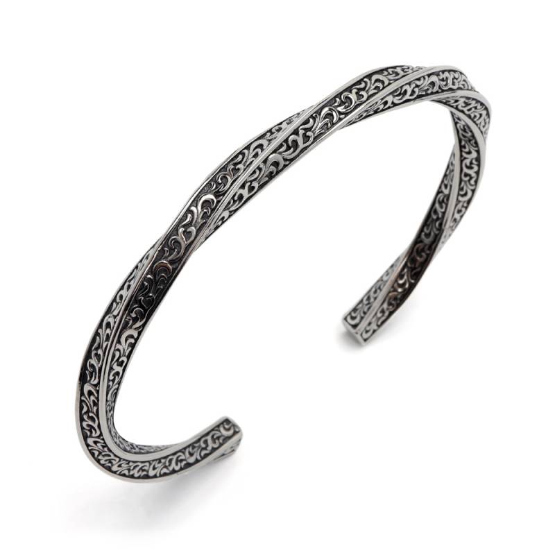 SILVER シルバー 925 義眼 スカル クロス 唐草 スクロール バングル 堅実な究極の SILVER シルバー 925 義眼 スカル クロス 唐草