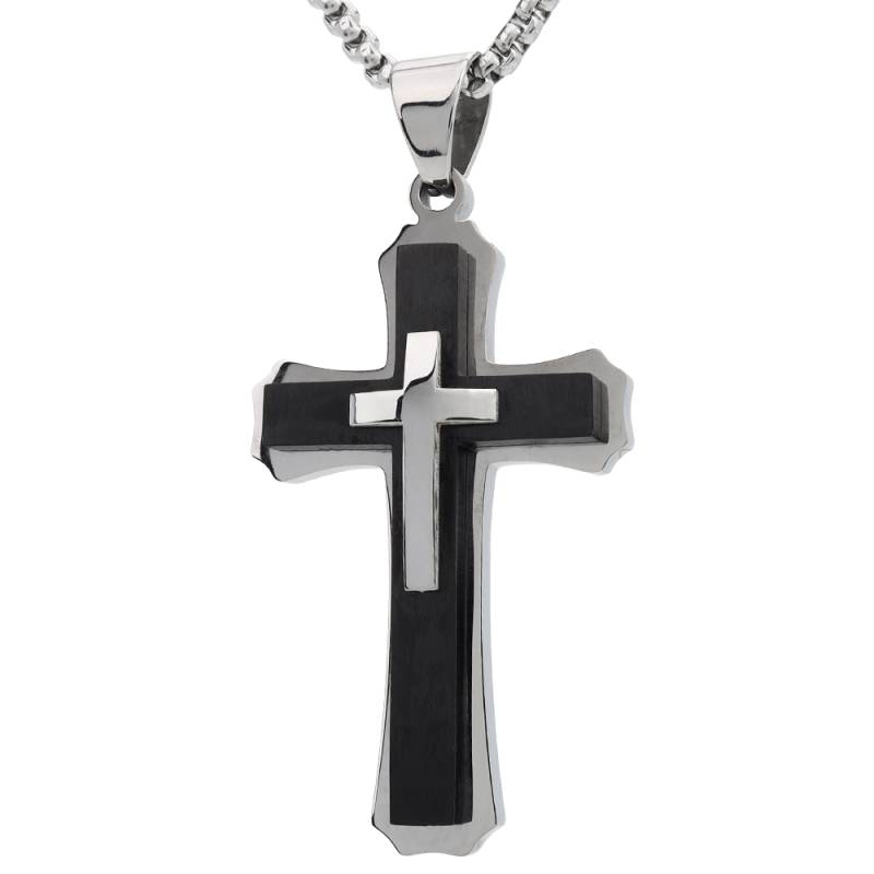 ステンレス クロスネックレス [n734-black] | ネックレス,ステンレス