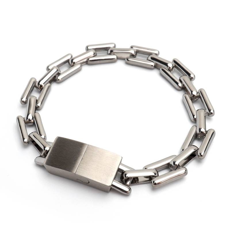 ステンレス チェーンブレスレット プレート [b742-silver
