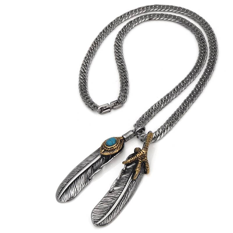 ステンレス ダブルフェザーネックレス [nc049-n348-6mm] | ネックレス