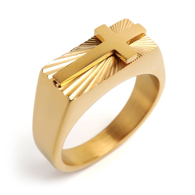 ステンレス クロス 印台リング [r587-gold] | リング,ステンレス