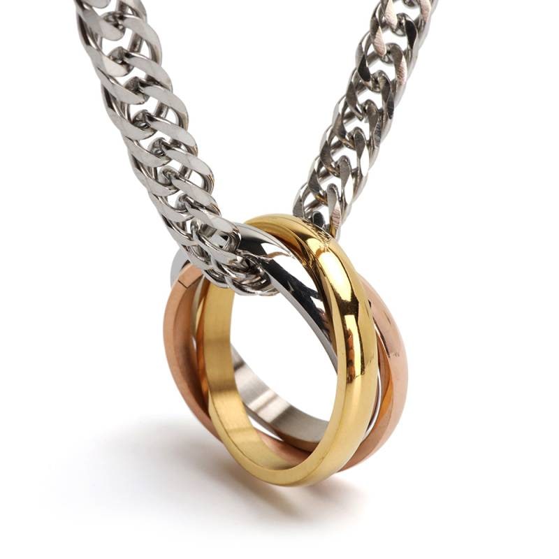 ステンレス 3連リングネックレス [nc068-r105-n348-5mm] | ネックレス