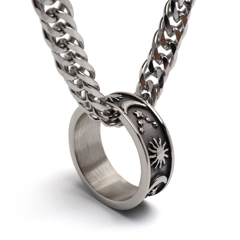 ステンレス 朝と夜のリング ネックレス [nc070-r452-gray-n348-6mm