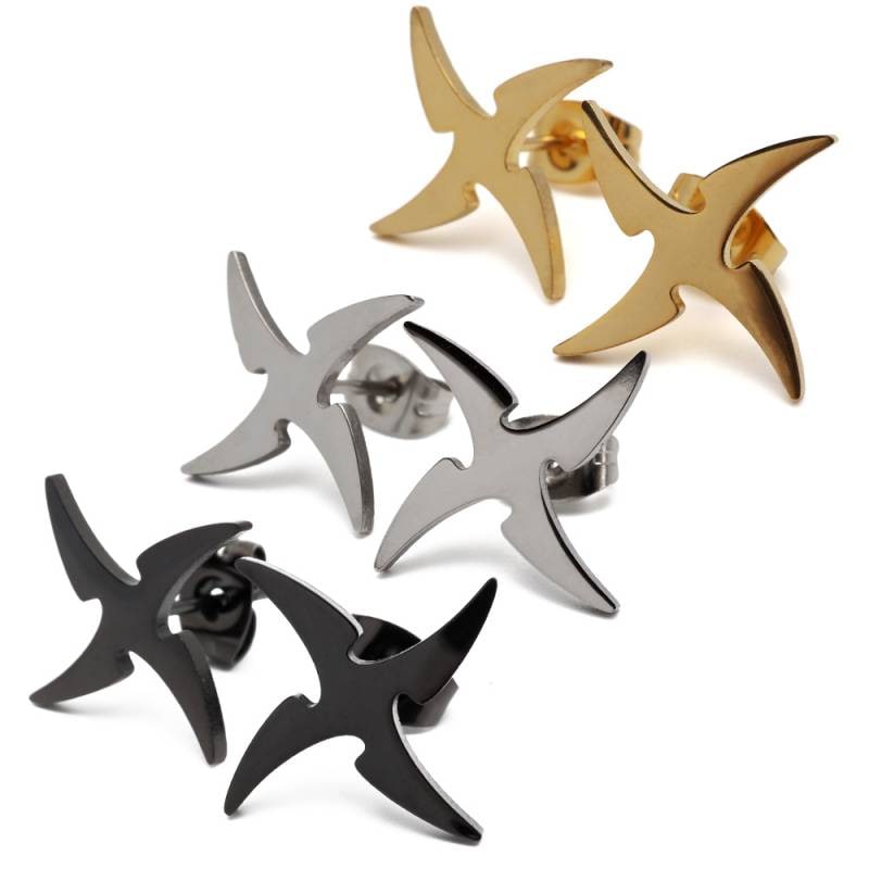 ステンレス 手裏剣ピアス 3色 [e436] | ピアス,ステンレス