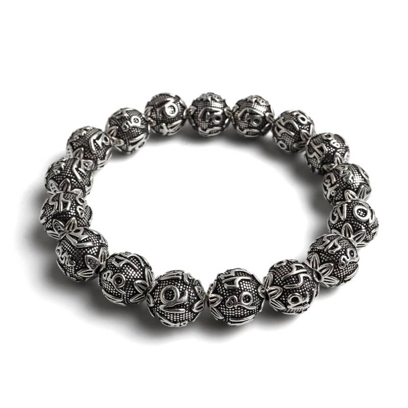 シルバー925 梵字ボールの数珠ブレスレット 幅12mm [bs292-12mm