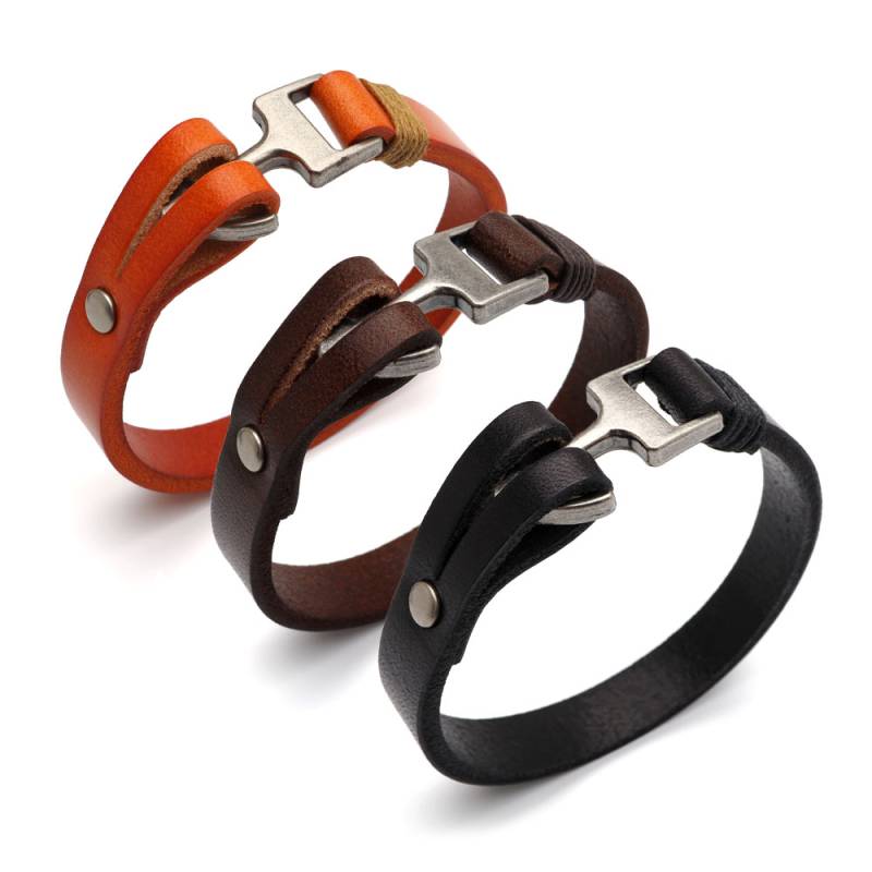 シンプルな本革ブレスレット 錨モチーフの留め具 3色 [b1006