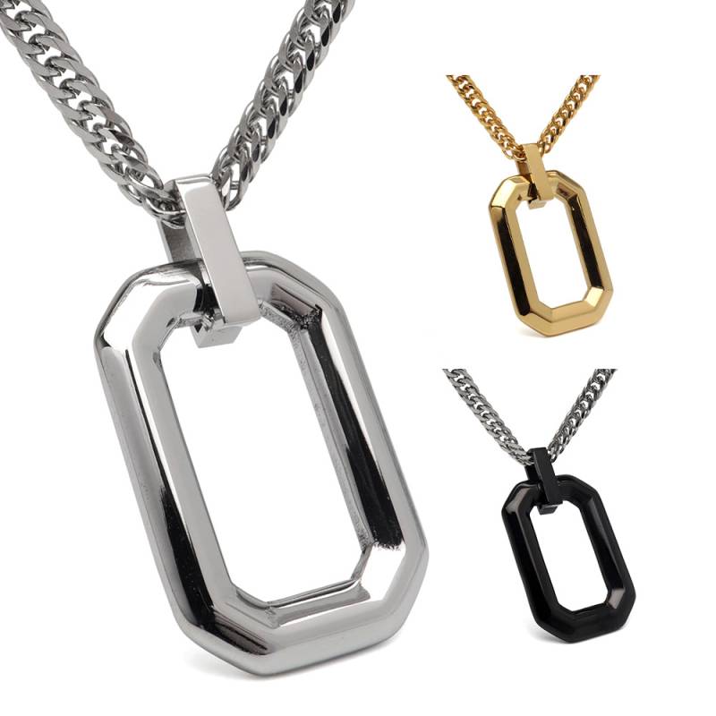 ステンレス スクエアなモチーフをペンダントにしたネックレス。3色 2