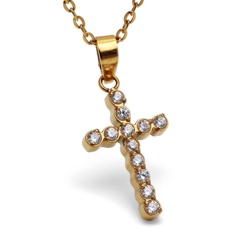 ステンレス クロスネックレス 細め 18KGP [n1250] | ネックレス