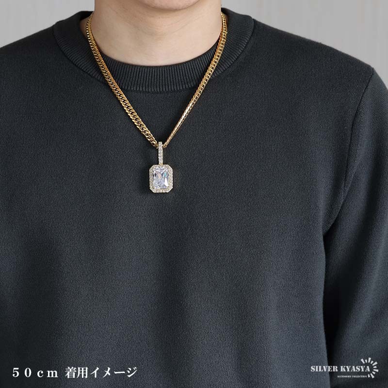ステンレス 大粒ストーンのブリンブリンネックレス 2色 50cm 60cm