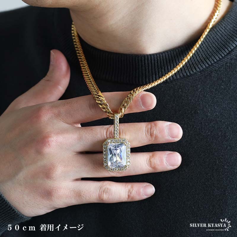 ステンレス 大粒ストーンのブリンブリンネックレス 2色 50cm 60cm